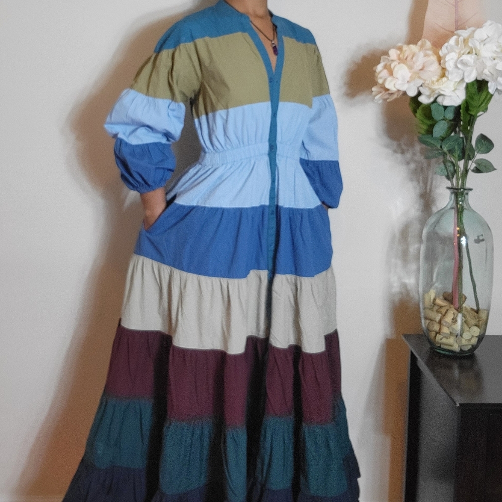 Anthropologie Forever That Girl Tiered Colorblock Maxi Dress Small